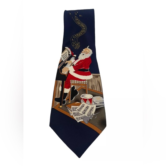 Mens Silk Tie Handmade MMG Seasonal Style Santa playing the piano caroling Xmas - Picture 10 of 10